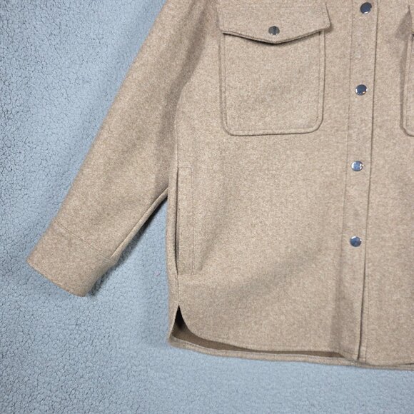Zara Shirt Jacket Smal Beige Khaki Oversized Shacket Button Down Heavy Flannel - Picture 5 of 12